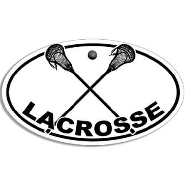Imagem de American Vinyl Adesivo de lacrosse oval com logotipo de varetas cruzadas (jogador de jogo de bola de eixo)