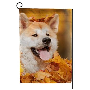 Imagem de Bandeira de jardim sazonal Akita Inu folhas de cachorro outono bandeiras de jardim verticais de dupla face para quintal em casa bandeira de férias decoração ao ar livre bandeira de casa de fazenda 12" x 18"
