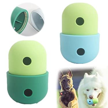 Imagem de Myweyde Food Dispensing Dog Toy With Button, 2 Pack Dog Puzzle Toys Spin Interactive Cat Slow Feeder, Bola de mascar para cães pequenos, médios e grandes (A)