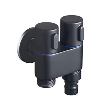 Imagem de LIDON Torneira da máquina de lavar uma em duas saídas divisor de torneira de latão torneira da máquina de lavar torneira de uso duplo torneiras de latão ao ar livre para banheiro, preto C (cor: preto B)