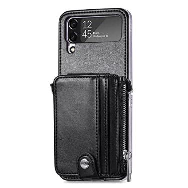 Imagem de Capa de carteira de couro de proteção total para Samsung Galaxy Z Flip 4 5G Flip4 Flip3 Flip 3 Zflip4 cartão bolso capa para celular, preto, para Samsung Z Flip 4