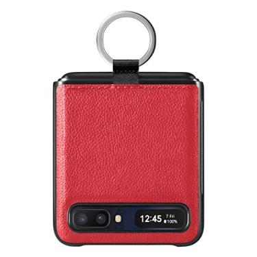 Imagem de Capa de couro de lichia com design dobrável para Samsung Galaxy Z Flip 3 Flip4 Flip 4 Flip3 5G Coque protetor à prova de choque, vermelho, para Samsung Z Flip 4