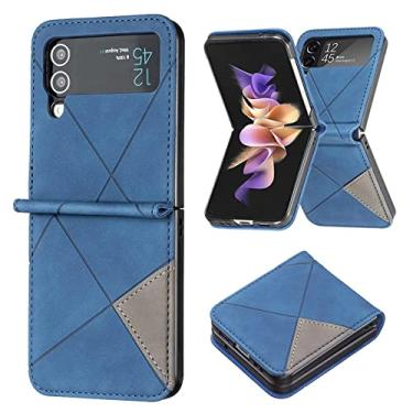 Imagem de Capa de telefone flip de couro geométrico para Samsung Galaxy Z Flip 4 Flip4 5G Capa de couro protetora completa sem impressão digital antipoeira, azul, para Samsung Z Flip4
