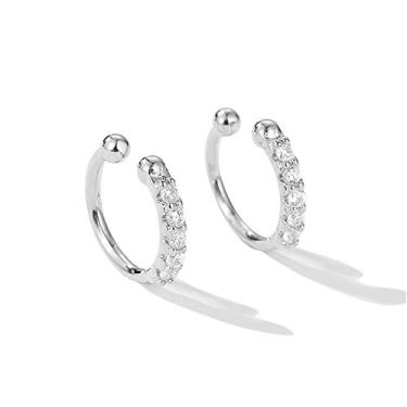 Imagem de Brincos CZ falsos com clipe de orelha, pequenos aros, de prata esterlina, zircônia cúbica, sem piercings, cartilagem, brinco para mulheres, meninas, argolas hipoalergênicas para abraços, 10 mm, presentes BFF