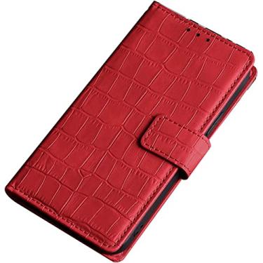 Imagem de KAPPDE Capa carteira para iPhone 14/14 Plus/14 Pro/14 Pro Max, capa de couro PU padrão de crocodilo clássico com função de suporte de cartão fivela magnética capa de telefone flip (cor: vermelho, tamanho: 14ProMax)