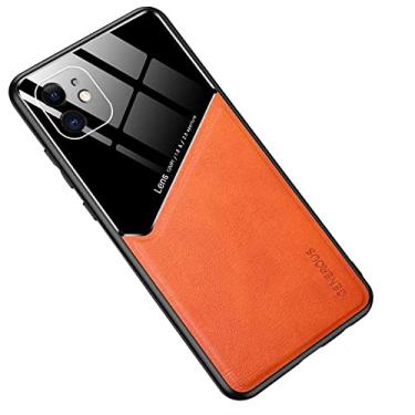 Imagem de Hee Hee Smile Capa para celular antiqueda com textura de couro é adequada para capa traseira rígida para Samsung Galaxy A73 laranja
