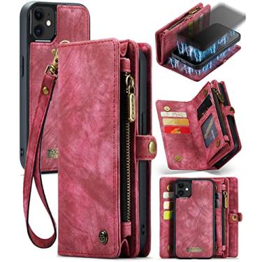 Imagem de ZORSOME Capa carteira para iPhone 12 Mini, 2 em 1 destacável de couro PU premium com 8 compartimentos para cartões, bolsa magnética com zíper, alça de pulso para mulheres, homens e meninas, vermelha