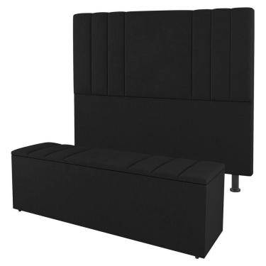 Imagem de Cabeceira E Baú Cama Box Queen Size Grace 160cm Suede Preto