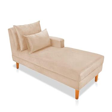 Imagem de Divã Chaise Chloe 160 cm Veludo Bege Pés Chanfrado Castanho - D'Rossi