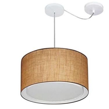 Imagem de Lustre Pendente Cilíndrico com Desvio de Centro Cúpula Tecido 25/40x35 cm, Vivare Iluminação, Pendente4305 LP, Palha, Médio