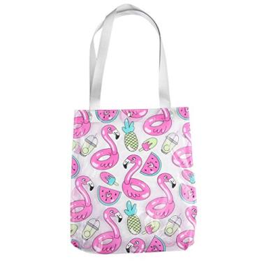 Imagem de Tendycoco bolsa sacola transparente com estampa de flamingo, bolsa de ombro transparente, bolsa de praia de PVC