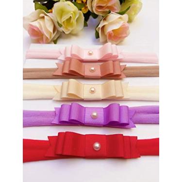Imagem de Kit 5 Laços para Cabelo Bebê RN Menina Meia Seda Slim LA06