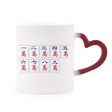 Imagem de Caneca tradicional chinesa de jogo Mahjong sensível ao calor, caneca vermelha que muda de cor