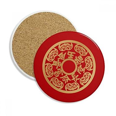 Imagem de Caneca de porta-copos chinesa redonda de ouro rica em animal, com proteção de mesa, pedra absorvente