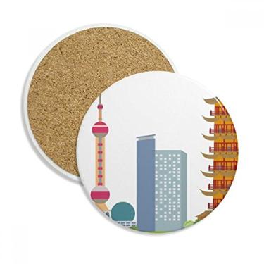 Imagem de China Architecture TV Tower padrão de ponto de vista Caneca porta-copos de proteção de mesa Pedra absorvente