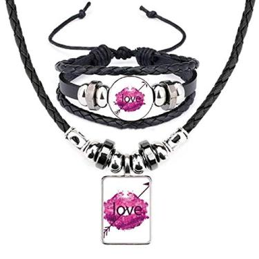 Imagem de Conjunto de joias para colar de couro com flecha do amor dos lábios rosa Dia dos Namorados
