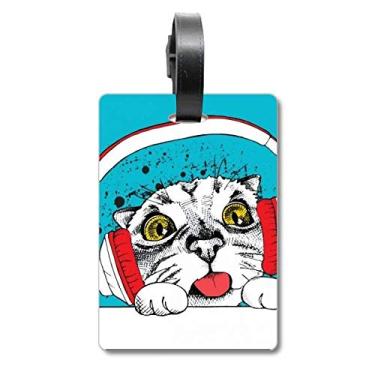 Imagem de Fone de ouvido vermelho branco para gatos protege animais amantes de animais de estimação, etiqueta para bagagem, cartão de armazenamento, etiqueta para pendurar