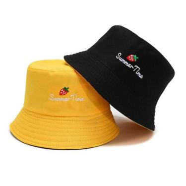 Imagem de Boné Chapéu Bucket Hat Dupla Face Amarelo Preto Morango - Bulier Modas