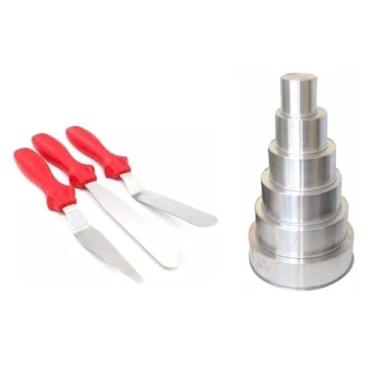 Imagem de Formas Para Bolo Altas 6 Peças + 3 Espatulas Confeita Inox
