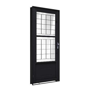 Imagem de Porta de Aço de Giro com Postigo e Grade Quadrada 215x90cm Facilitá Lucasa Preto