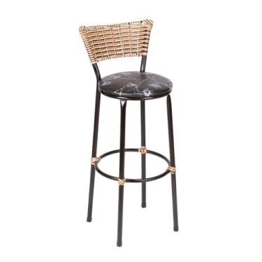 Imagem de Banqueta Alta Sua Casa Top Encosto Fixo Juncado Design Moderno Bancada Cozinha Americana (Junco Capuccino Mesclado, Floral Preto)