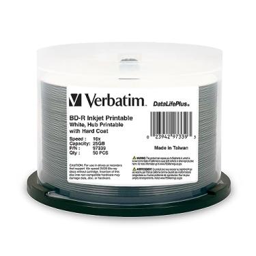 Imagem de Verbatim BD-R 25GB 16X Blu-ray Gravável Media Disc DataLifePlus Branco Inkjet Hub Imprimível - 50pk Spindle - 97339