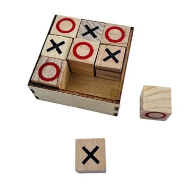 Imagem de Fancyes Tabuleiro de madeira tic tac toe jogo nada e cruzes clássico artesanal engraçado jogo de mesa para presentes de férias ao ar livre famílias internas