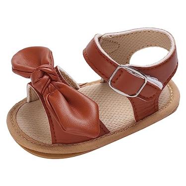 Imagem de Sandálias infantis infantis de verão para meninas sandálias de fundo plano leve bico aberto respirável confortável sandálias bege, Marrom, 0-6 Months Infant