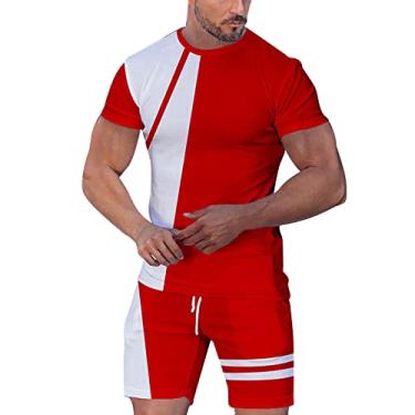 Imagem de Conjunto de colete e calça masculina conjunto esportivo masculino conjunto de 2 peças de manga curta camisetas e shorts bengala doce masculino, Vermelho, XXG
