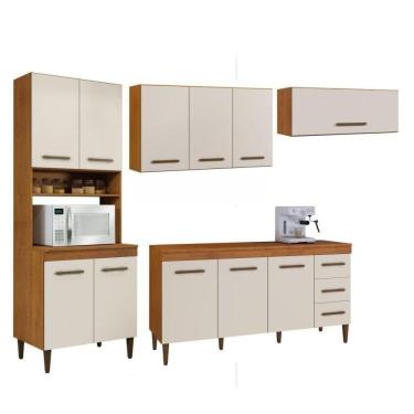 Imagem de Conjunto Paneleiro 4 Portas Balcão 3 Portas Aéreo 3 Portas e 1 Aéreo basculante Marrom/Off White