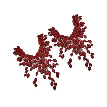 Imagem de Operitacx 2 Unidades decote de costura gola solúvel em água decoração de folhas adesivos ferro na gola bordada acessórios de roupas Colar de renda colarinho flor de folha decalques vermelho