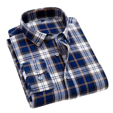 Imagem de Camisa xadrez masculina de flanela outono slim manga longa formal para negócios camisas quentes, T0c01042, PP