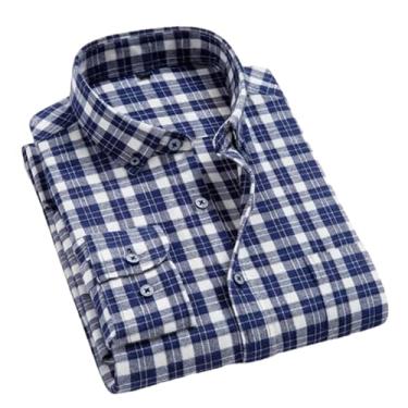 Imagem de Camisa xadrez masculina de flanela outono slim manga longa formal para negócios camisas quentes, T0c01043, 3G