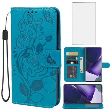 Imagem de Vavies Capa carteira para Galaxy S22 Ultra/Samsung S22 Ultra 5G SM-S908U com protetor de tela de vidro temperado, capa flip de couro floral com suporte para cartão de crédito para Samsung Galaxy S22