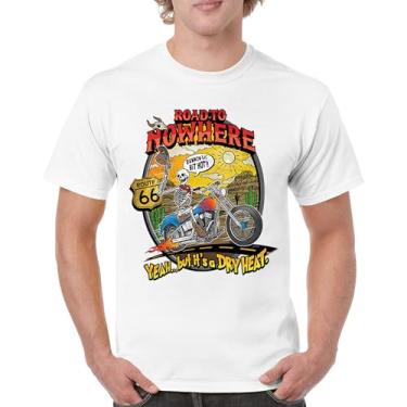 Imagem de Camiseta masculina Road to Nowhere But its a Dry Heat Funny Skeleton Biker Ride Motorcycle Skull Route 66 Southwest, Branco, GG