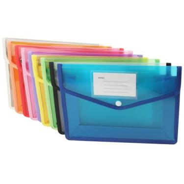 Imagem de HOIGON 9 envelopes de plástico, 24 x 19 x 7 cm, pastas de arquivos de documentos de 9 cores com fecho de pressão e bolso, carteira organizadora de documentos A5 multicolorida à prova d'água para