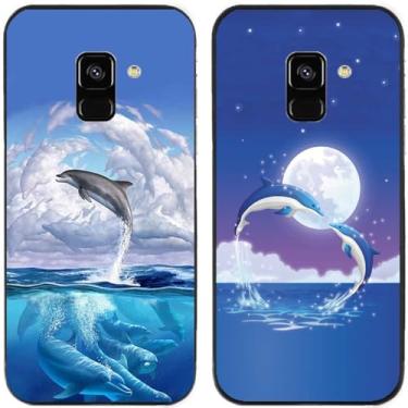 Imagem de 2 peças coruja lobo leão tigre gato pilha golfinhos pug Husky cão dinossauro panda TPU gel capa de telefone para Samsung Galaxy A5 2018 (golfinhos)