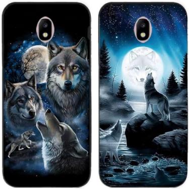 Imagem de 2 peças Moon Wolf Group Capa de telefone traseira impressa TPU gel silicone para Samsung Galaxy todas as séries (Galaxy J7 Pro 2017 J730)
