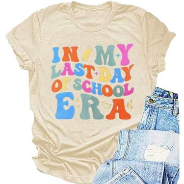 Imagem de Camiseta feminina in My Last Day of School Era Last Day of School Teacher Camiseta de fim de ano camiseta de verão manga curta, Damasco - 2h, GG