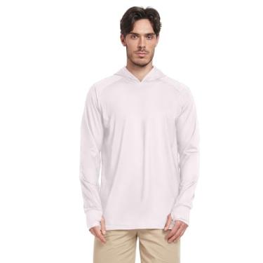 Imagem de Camiseta masculina de manga comprida com capuz e proteção solar branca lavanda Blush White com capuz FPS 50+ Rash Guard, Blush de lavanda, GG
