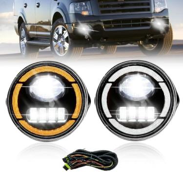 Imagem de Conjunto de faróis de neblina LED DRL para Ford Expedition 2007-2013 / 2008-2011 Ford Ranger faróis de neblina com luzes diurnas e luzes de seta (lentes transparentes)