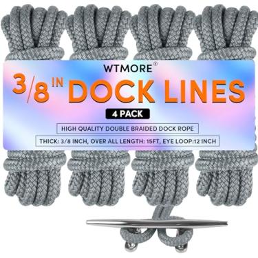 Imagem de Linhas de doca cordas de barco para ancoragem 3/20.3 cm x 15' Corda marinha trançada dupla linhas de barco para ancoragem, linhas de doca para barcos com laço, linhas de barco de corda de barco cinza