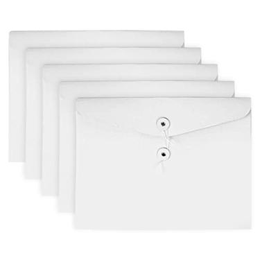 Imagem de VANRA Kraft Envelope de Corda de Arquivo de Pasta de Bolsos de Arquivo Organizador de Documentos Plana Sem Expansão Tamanho de Letras A4, Branco, Pack of 5