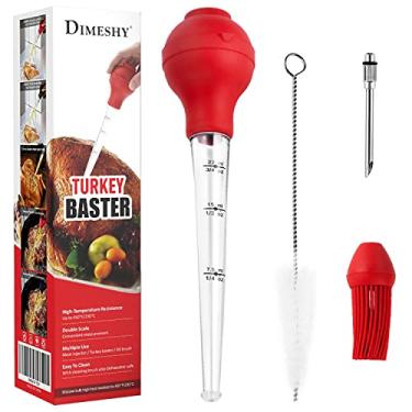 Imagem de DIMESHY Baster de peru de grau alimentício para cozinhar e regar, bulbo redondo destacável, bom para carne, aves, frango, com escova de limpeza, agulha de injeção, pincel de regar (vermelho)