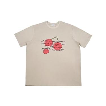Imagem de LITQI.NF Camiseta feminina com estampa de frutas cereja e manga curta, tamanho grande para mulheres, Sand Dollar, G
