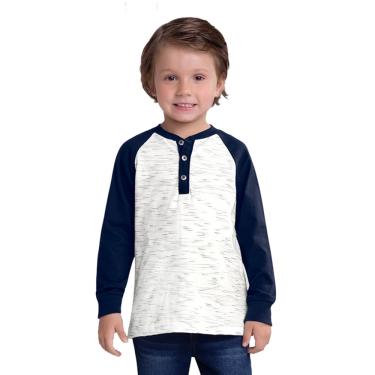 Imagem de Camiseta Infantil Manga Longa Henley Azul Marinho e Mescla Milon