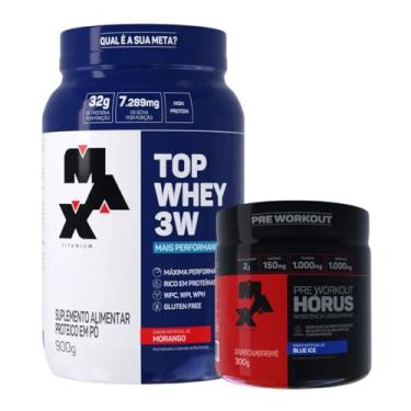 Imagem de Kit Top Whey 3w Mais Performance 900G Max Titanium Morango + Horus 300G BLUE ICE Max Titanium