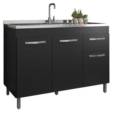 Imagem de Gabinete para Pia 1,20m Armário Cozinha Balcão Multiuso - Preto