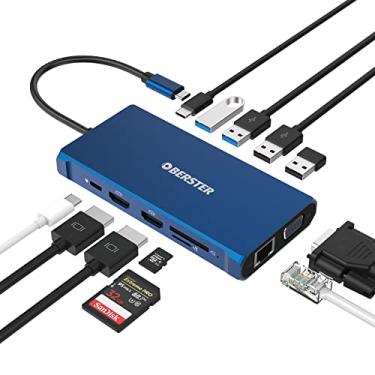 Imagem de OBERSTER Estação de ancoragem para laptop USB C Hub Adaptador HDMI duplo, estação de ancoragem Thunderbolt 3 com tela tripla 12 em 1 com 2 HDMI 4K, VGA, Ethernet, 100W PD, USB-C, 4 USB, SD/TF para