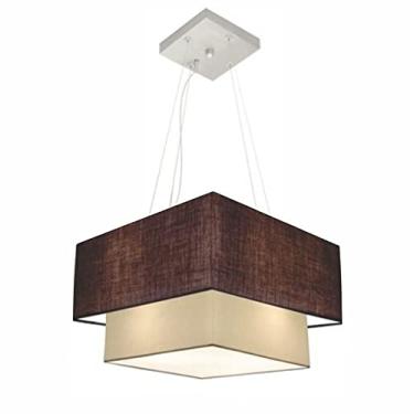 Imagem de Lustre Pendente Quadrado Duplo Cúpula Tecido 25/40x35, Vivare Iluminação, Pendente4157 LCLA, Café/Bege, Médio